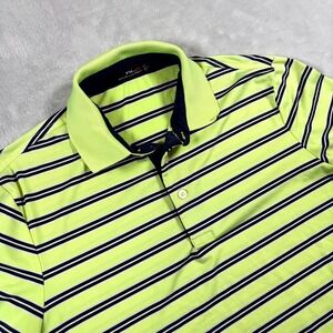RLX Ralph Lauren Polo Shirt Mens Small Lime Navy Blue Striped Performance Golf